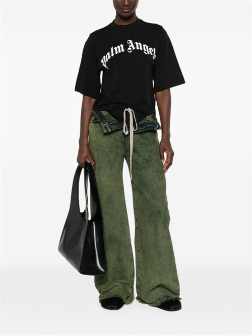 T-shirt cropped Palm Angels da donna nera con maxi logo bianco curvo PALM ANGELS | PAWAA003JR0011003
